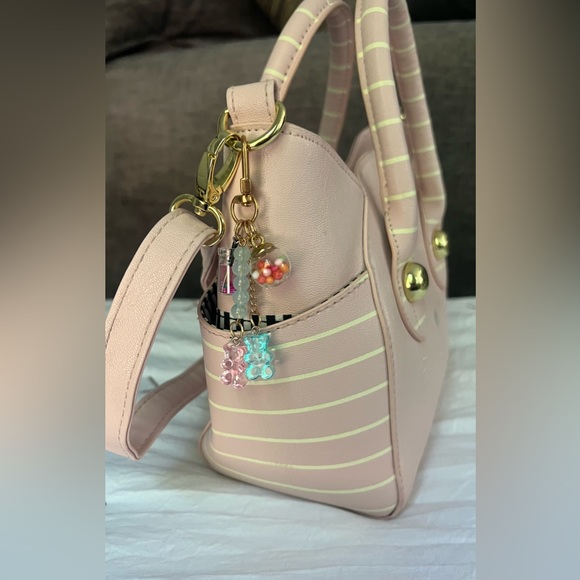 BETSEY JOHNSON: Small Pink Satchel & Crossbody Purse Striped Cat Ears Girls Bag - Picture 7 of 9